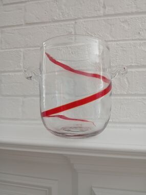 Pier 1 Discontinued Swirline Swirl Red Ice Bucket Container Blown Glass